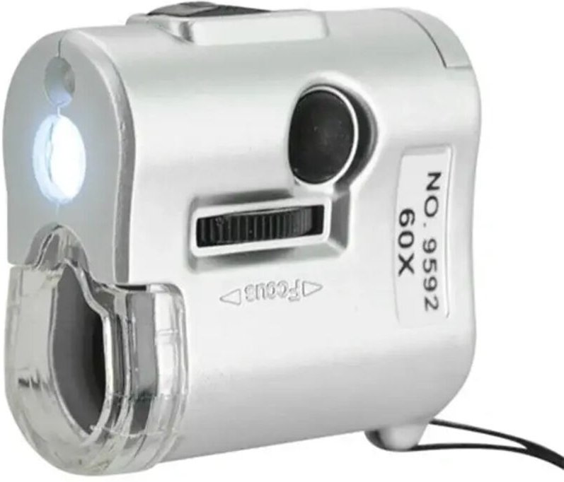 Tragbare Mini-Taschenlupe 60x für Juweliere mit beleuchteter Linse, Insektenlupe, 3 LEDs und UV-Licht