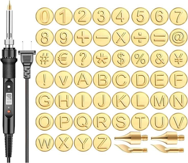 56-teilig mit Buchstaben, DIY-Brennset für Holz/Leder, Buchstaben-Lötkolben-Schablonen-Set, Werkzeug, US-Stecker
