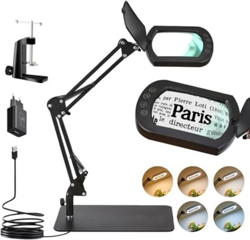 10-fach vergrößernde Stehlampe, 2-in-1 LED-Vergrößerungsleuchte mit Schutzabdeckung, Schreibtischlampe mit 5 Farbmodi zu...