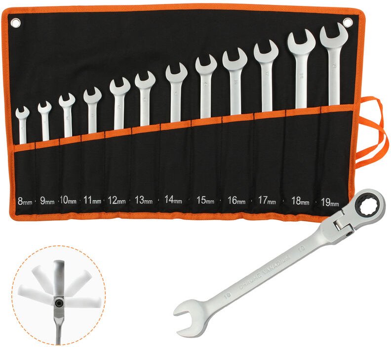 Maulschlüssel Set mit Tragetasche, 12-teilig Schraubenschlüssel Set, Ringschlüssel 8-19 mm, Gabelschlüsselsatz Metrisch ...