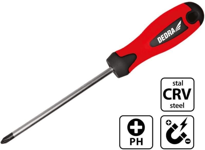 DEDRA Kreuzschlitzschraubendreher PH1x100mm - CrV, magnetisch, ergonomisch