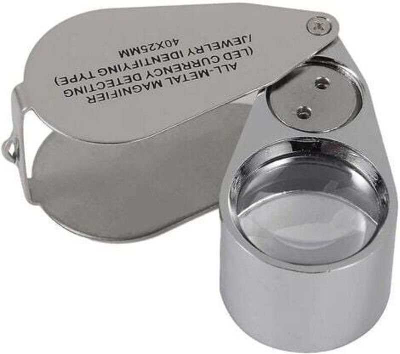 Dhrs Juwelierlupe, 40-fache Vergrößerung, Metall, Klapplupe mit led- und UV-Licht, Lupe für Diamanten, Juweliere, Münzen...