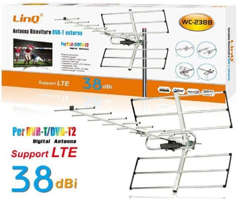 Trade Shop Traesio - Trade Shop - externer verstärkter digitaler uhf dvb-t DVB-T2 tv-antennenreceiver 38DBI WC-238B -