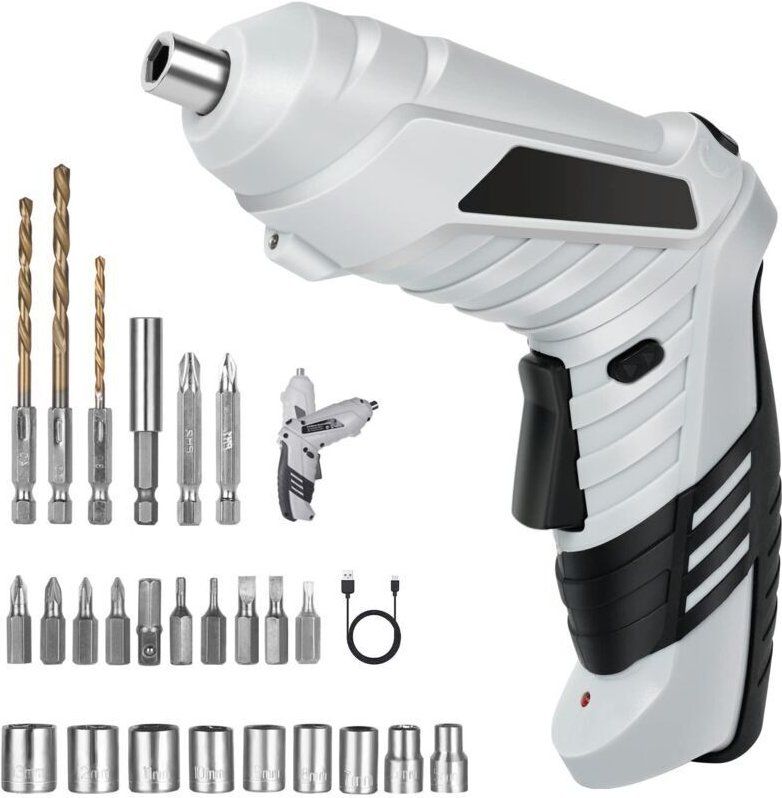 Akku-Bohrschrauber, Exzenterschraubendreher, 1300 mAh 3,6 V + 26 Zubehörteile, 2 Drehrichtungen + LED-Leuchte, USB-Ladek...