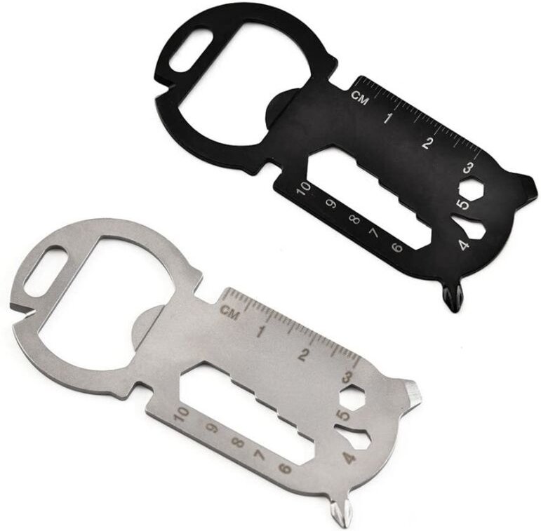 2-teiliges multifunktionales Outdoor-Set mit Flaschenöffner, multifunktionaler EDC-Werkzeugkarte, Schraubenschlüssel, Me...