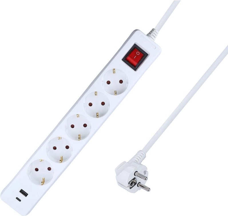 5-fach Steckdosenleiste weiß mit USB A+C 1,4 m Kabel