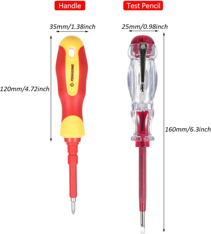 Decdeal Penggong 9714B 500V Isolierter Schraubendreher-Set 12PCS Doppelendwerkzeug mit einem rutschfesten Griff All-in-O...