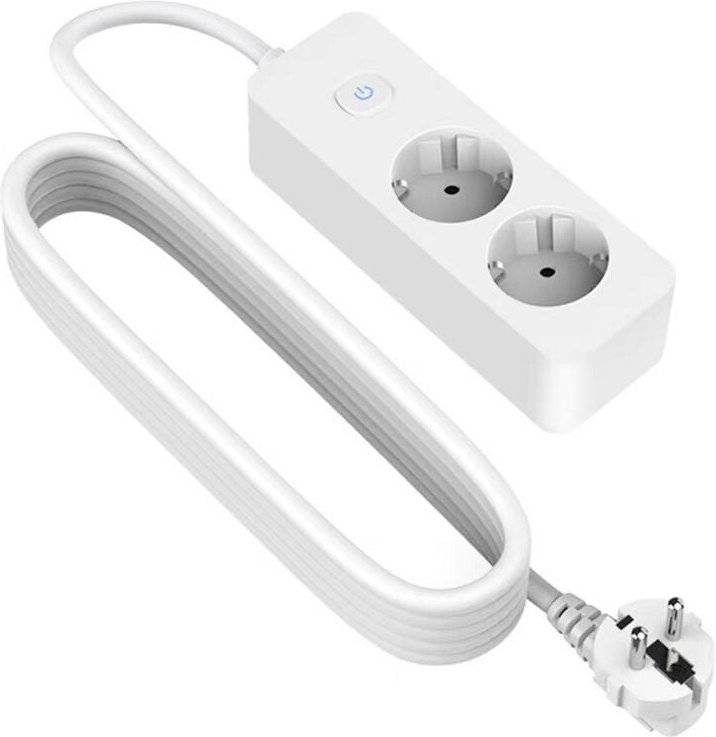 2-Wege-Steckdosenleiste mit Schalter, 5 m, 3G, 1,5 mm², Weiß und Grau, ideal zum Anschluss mehrerer elektrischer Geräte.