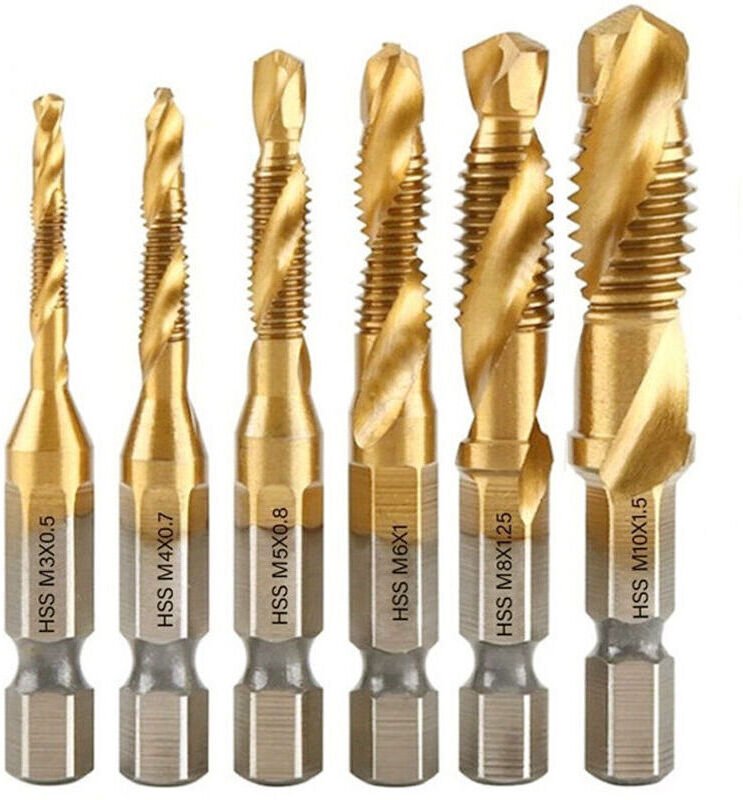 Gabrielle - 6 Stück Gewindebohrer, Gewindebohrer, M3-M10 metrischer Gewindebohrer mit HSS-Titanbeschichtung und 1/4 Zoll...