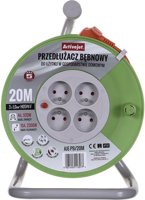 Activejet - aje-pb/20m Mehrfachsockel 4 Ausgänge ac Indoor Grau, Lime