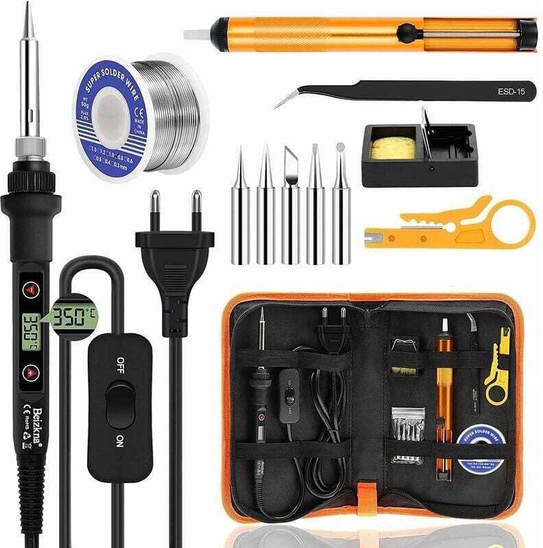 Kit saldatore da 80 W, temperatura regolabile 180-480 °C, elettronica di precisione con interruttore ON/OFF, 5 punte per...