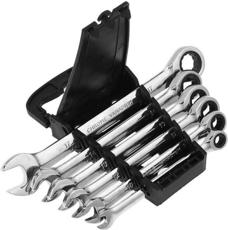 6-teiliger Ratschenschlüsselsatz, Kombinationsratschenschlüsselsatz, 8/10/12/13/14/17 mm Kombinationsratschenschlüssel a...