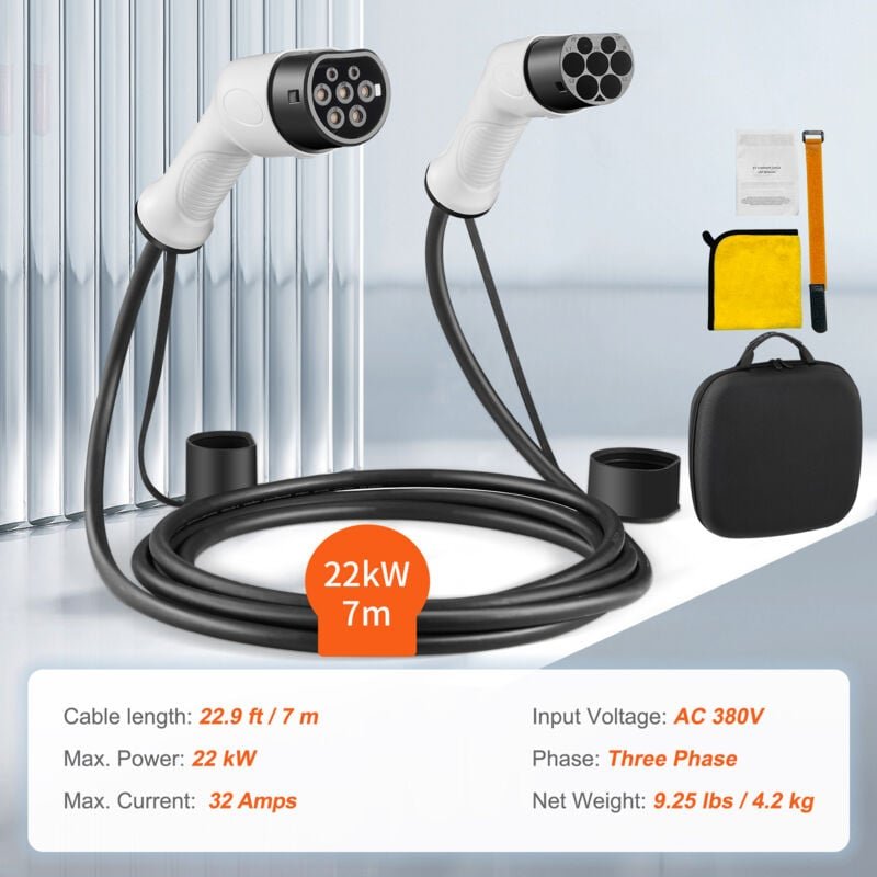 Thumbnail - Typ 2 auf Typ 2 EV-Ladekabel, 32 Ampere, 22 kW, 7 Meter, IP66, wasserdicht, dreiphasiges Autoladegerät für Elektrofahrze...