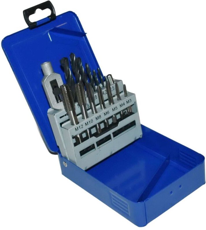 Satz Gewindebohrer und Bohrer M3-M12 + Halter, HSS-Bohrer - 13 Stück.