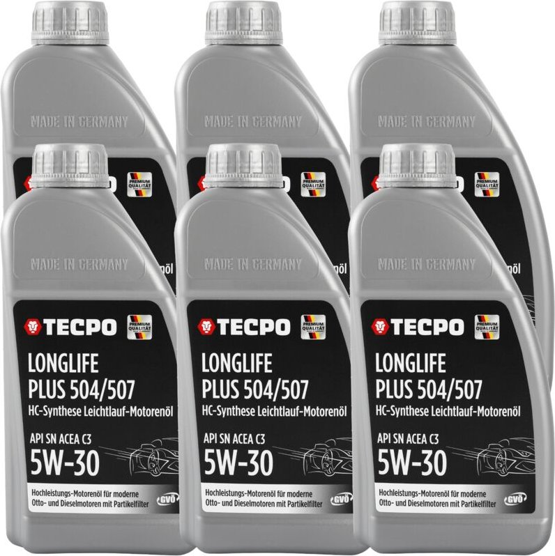 TECPO Motoröl 6 Liter 5W-30 LONGLIFE Plus HC Synthese passend für ACEA C3 / API SN / 504 / 507 / 229.31 / 229.51 / LL-04...