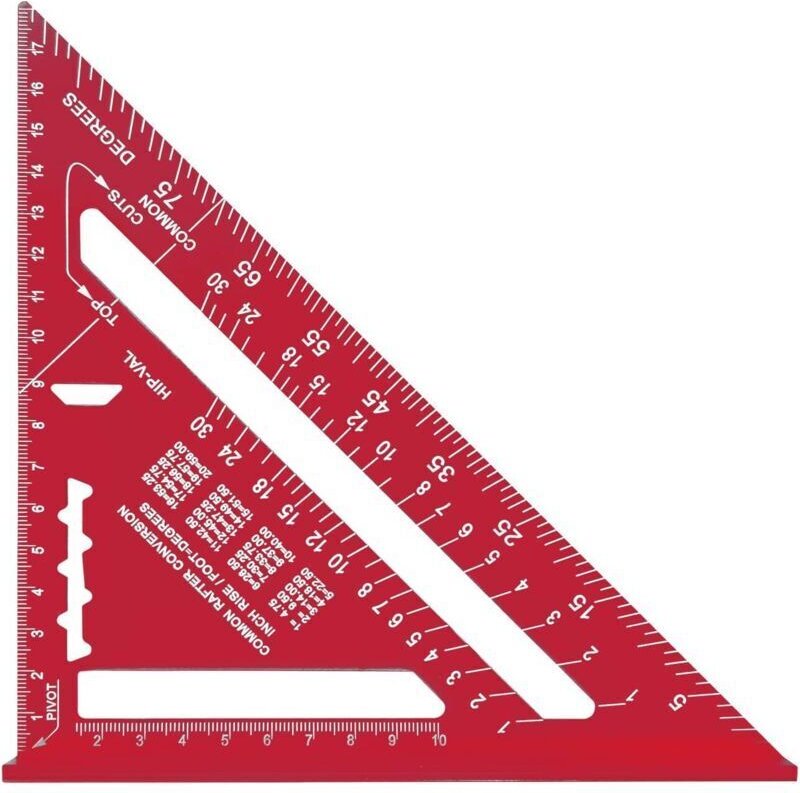 7-Zoll-Zimmermannswinkel (Imperial/Metrisch), Aluminiumlegierung, verdicktes 90-Grad-Dreiecklineal für Holzarbeiten (Rot...