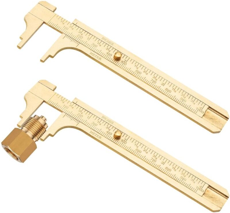 Set mit 2 kleinen, praktischen analogen Messschiebern – Mini-Messschieber aus Messing – Doppelskala – Taschenmaßstab – F...