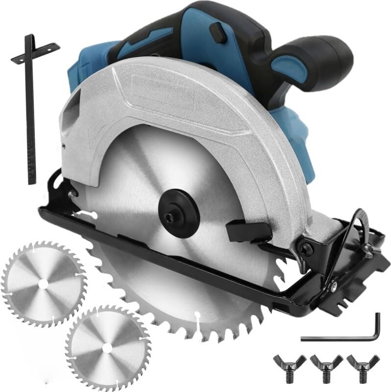 Professionelle Kreissäge, kompatibel mit Makita 18V-Akkus, inklusive zwei 185-mm-Sägeblättern, Schnitttiefe: 64 mm, kabe...