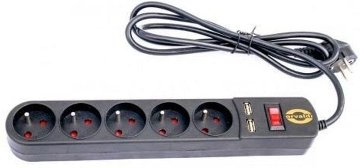 ORVALDI ORV-5 3m Überspannungsschutz-Steckdosenleiste mit USB-Ladegerät