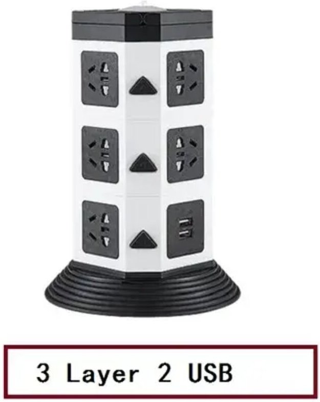 1,8 m langes 3-lagiges Verlängerungskabel mit zwei USB-Anschlüssen für Nachtlicht, Überlastungsschutz, poröser Stecker