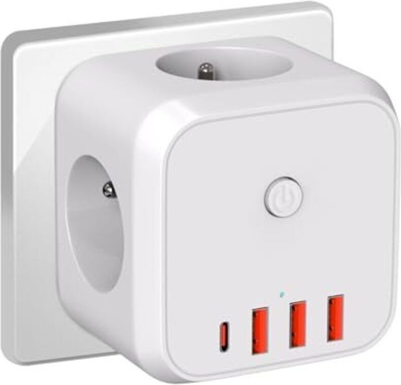 Würfelförmige Wandsteckdosenleiste, 7-in-1-USB-Ladegerät mit 3 AC-Steckdosen, 4000-W-Steckdosenleiste mit Schalter, idea...