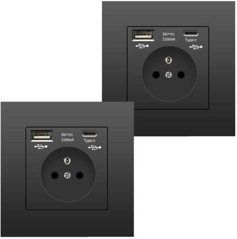 2er Set Wandsteckdosen USB & Typ-C 5V 2,1A, Mehrfachsteckdose, Laden