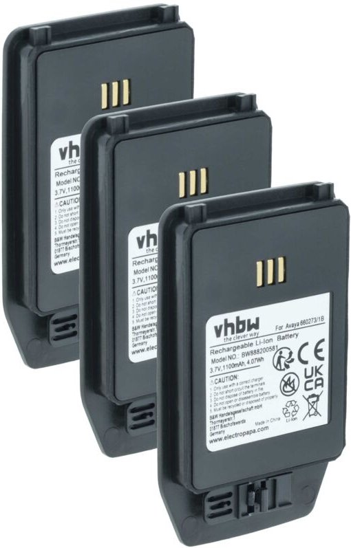 vhbw 3x Akku kompatibel mit Aastra DT413, DT433, DT423, DT433 EX Handy Smartphone Telefon (1100 mAh, 3,7 V, Li-Ion)