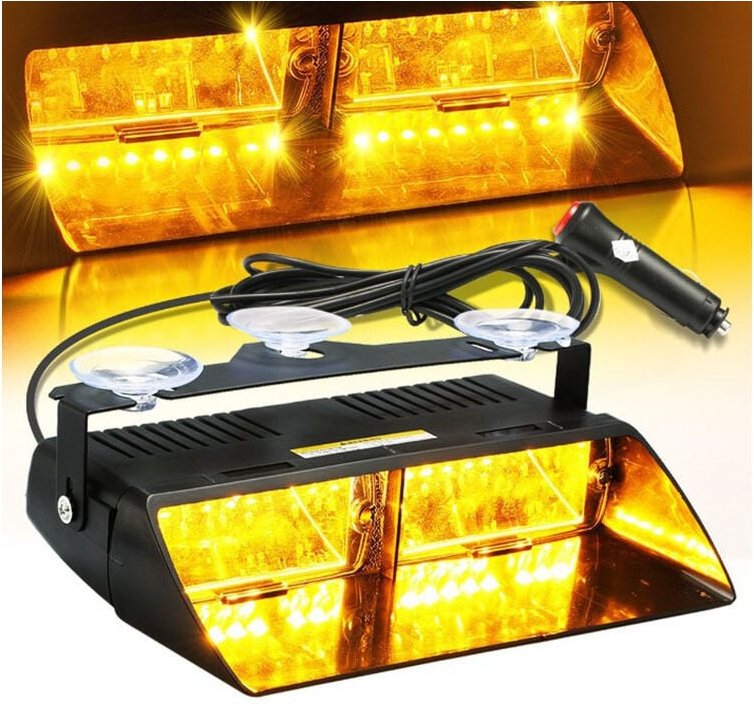 Warnleuchte, mehrfarbig, 16 LEDs, Polizeileuchte, Stroboskop, blinkende Notfalllampe mit Saugnapf für Innendach/Armature...