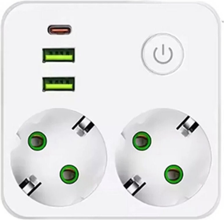 5-in-1-Steckdose (2x EU + 3x USB mit Typ-C-Anschluss)