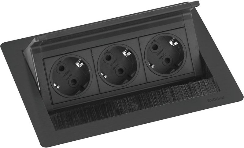 Schulte - Evoline Flip Top Push s Einbausteckdose 3-fach, 230V - 3500W, schwarz