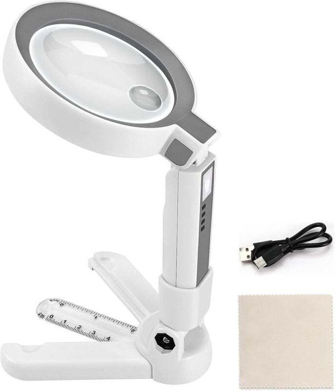 Lente d'ingrandimento per lettura, lente d'ingrandimento a LED 5X 11X, lente d'ingrandimento illuminata su supporto, len...