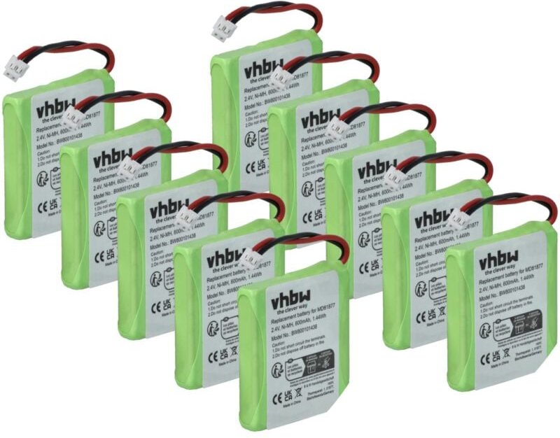Vhbw - 10x Akku kompatibel mit bt Verve 450 sms, 450 treo, 450 single, 450 twin schnurlos Festnetz Telefon (600 mAh, 2,4...