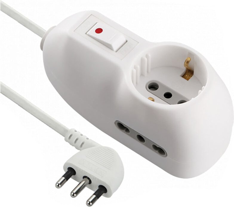 3-stecker electraline kabel 1 meter kleiner stecker 10a weiß - 62023