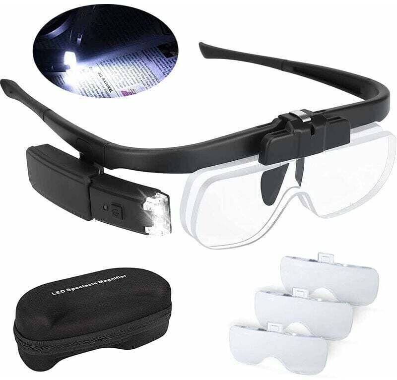 LED-Lupe mit 2 Lampen, Präzisions-Stirnbandlupe für Uhrmacher und Sehbehinderte, USB-aufladbar, 1,5-fache austauschbare ...