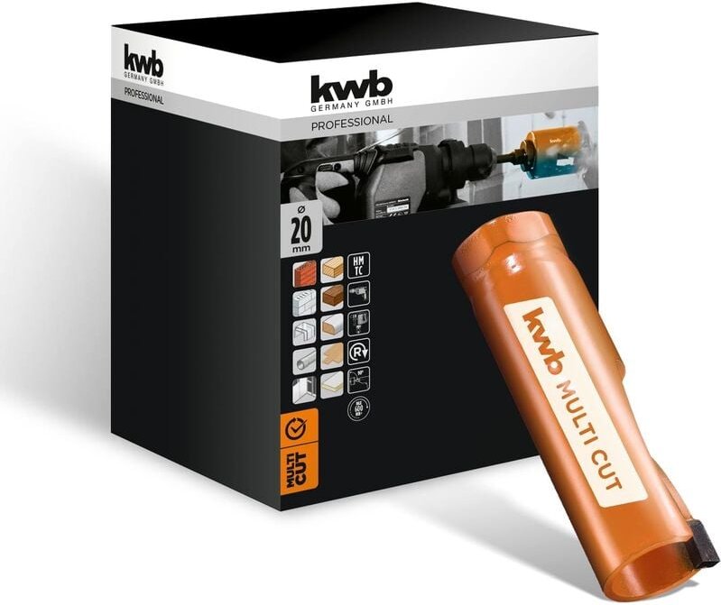 KWB - Lochsäge ø 20 mm mit hochtemperaturgelöteten, diamantgeschliffenen Zähnen, schneller Spanabfuhr, 6-mm-Zentrierbohr...