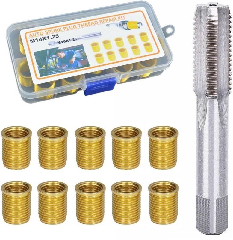 M14 x 1,25 mm Zündkerzen-Gewindebohrungs-Reparaturset (10-teilig) mit Gewindebohrer, Metall, für Benzinmotoren, Generato...
