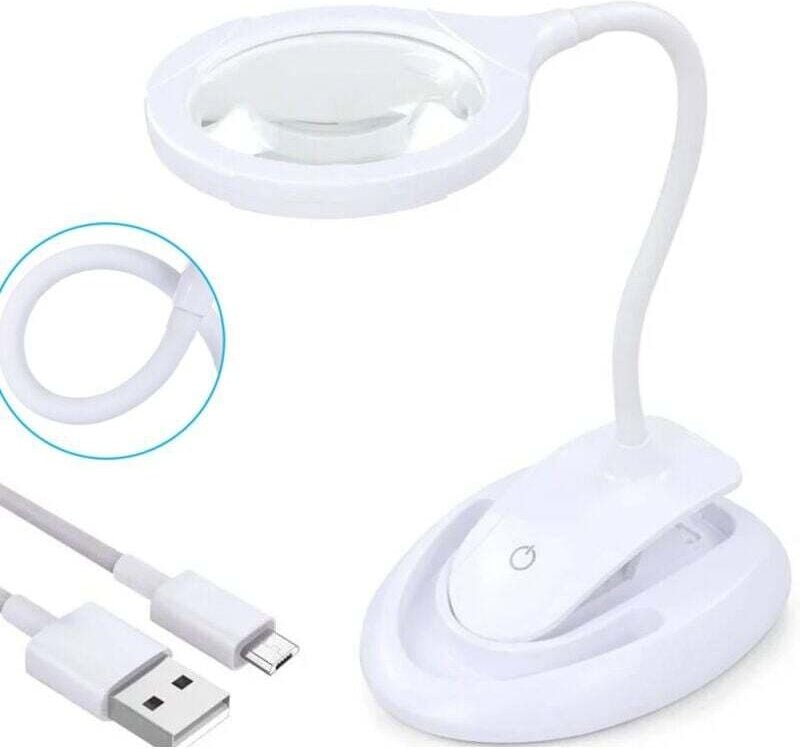 Thumbnail - Lupe mit Licht, 5- bis 10-fache Vergrößerungslampe mit Ständer und Klemme, wiederaufladbare und helligkeitsregulierbare ...