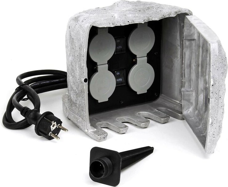 Xpotool - Gartensteckdose 4fach in Steinoptik, IP44, Außensteckdose mit Sensor für Dämmerung und 1,5m Kabel