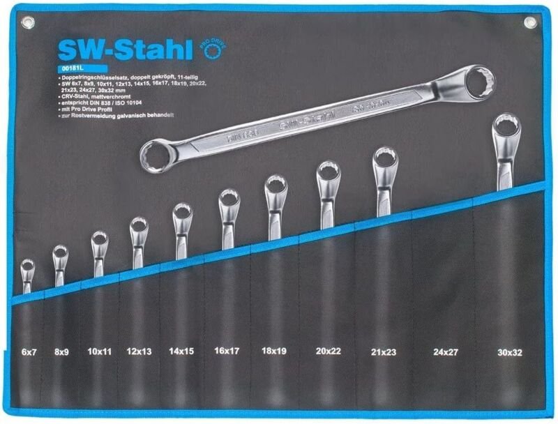 SW-Stahl 00181L Doppelringschlüssel-Satz 6-32 mm, 11-teilig tief gekröpft I Ringschraubenschlüssel I Doppel-Schraubensch...