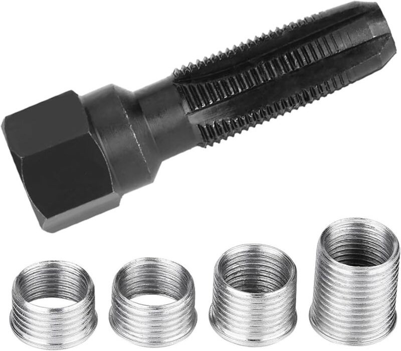 Zündkerzengewinde-Reparatursatz m14x1,25, Gewindereparatur m14 mit 4 Gewindebohrerzubehör, Glühkerzengewindereparatur