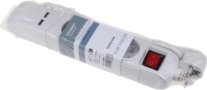 Erard - multistekker 3 x 16a 1m+usb+schalter - 8366 - 3700117283668