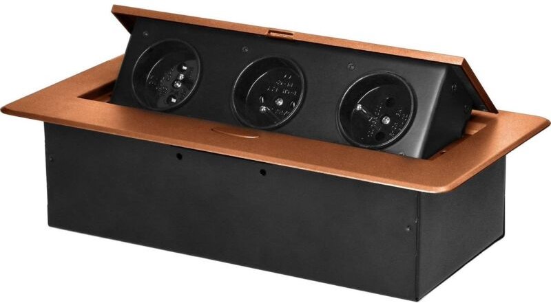 Orno Elektrisches Möbelsteckdosen-Gold 3 Steckdosen