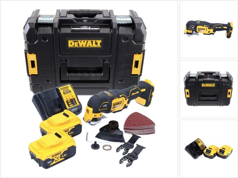 DeWalt DCS 355 P2 Akku Oszillierer Multitool 18 V Brushless + 2x Akku 5,0 Ah + Ladegerät + Zubehör + TSTAK