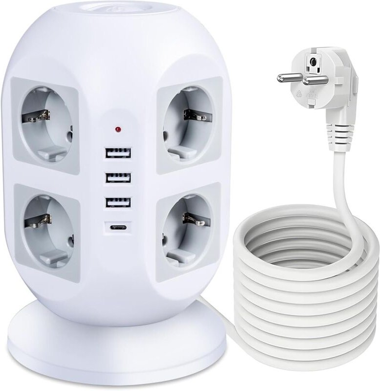 3000-W-Steckdosenleiste mit 13 A Überspannungsschutz, 8 Steckdosen, 3 USB-Anschlüssen und 1 USB-C-Anschluss, Mehrfachste...