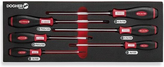 Tablett kombinierbar mit 6 Schlitz- und PH-Schraubendrehern, rutschfest Dogher 351-080