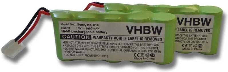 Vhbw - 2x Set Ersatz Akku kompatibel mit Bosch Somfy, Bosch Roll-Lift, Bosch Rollfix (Ni-MH, 3000mAh, 6V)