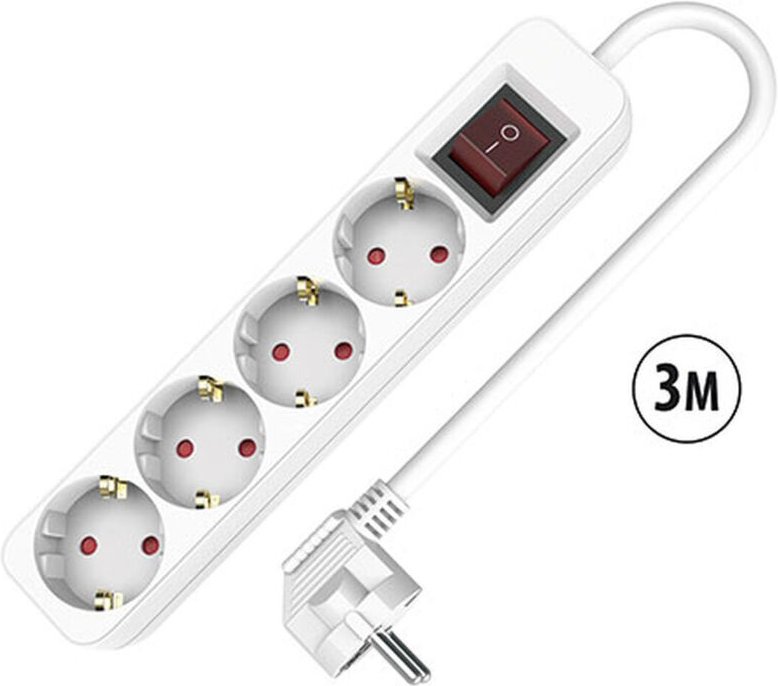 Steckdosenleiste mit 4 Steckdosen mit Schalter TM Electron TMUAD534S Weiß 3680 W (3 m)
