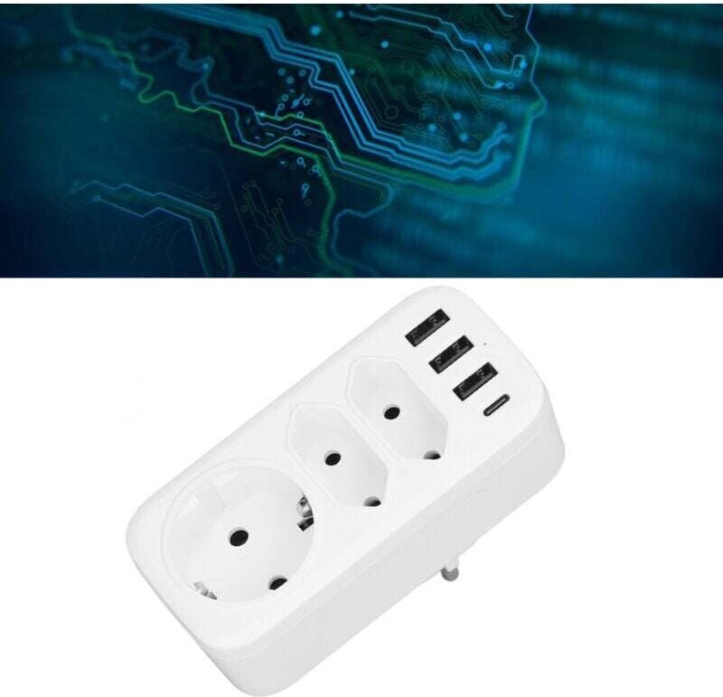 Thumbnail - 7-in-1-Steckdosenleiste, 3-fach-Dreifachadapter, 3 USB-Schnittstellen, 1 Typ-C-Schnittstelle, AC100-250-V-Konvertierung