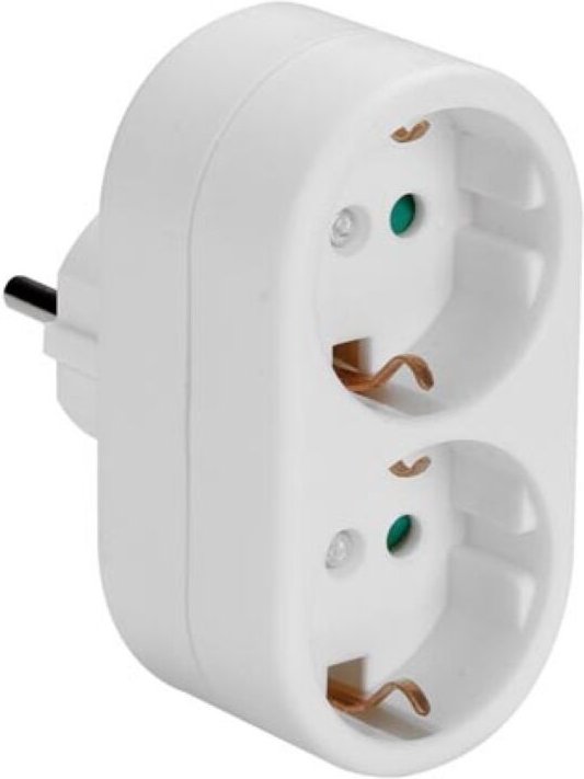 Perel Steckdosen-Verteiler mit Schalter, 2 Schutzkontakt-Steckdosen, Polypropylen, Innenbereich, Weiß