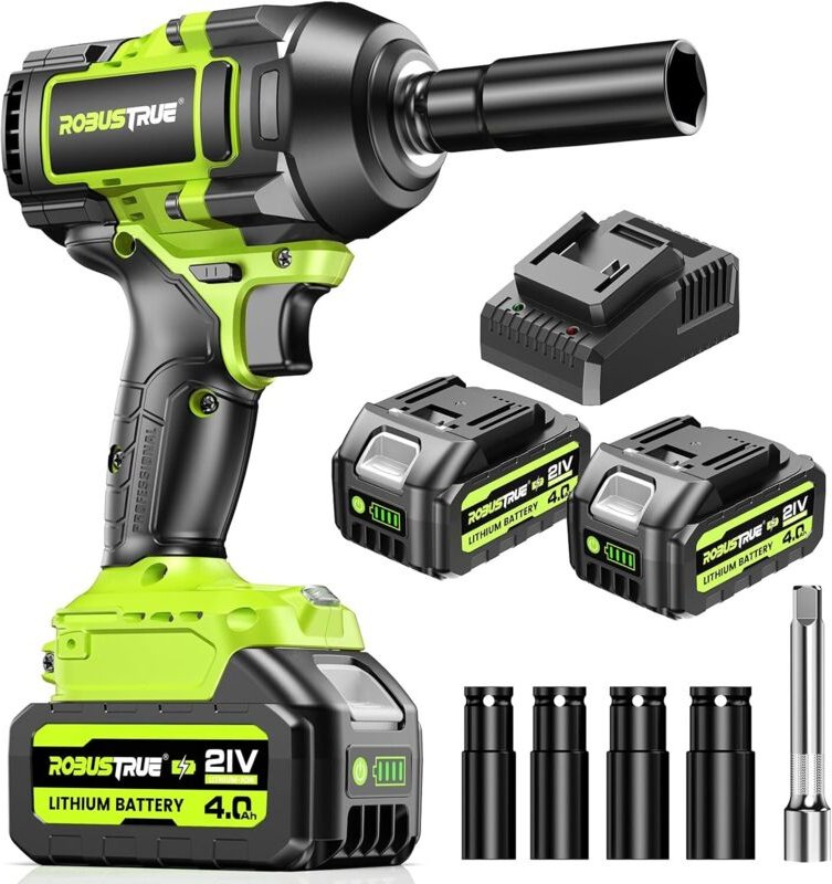 1100N.m Akku Schlagschrauber Max, 1/2" Schlagschrauber mit 2 × 4.0Ah Li-Ion Akku & Schnellladegerät, 21V Bürstenloser El...
